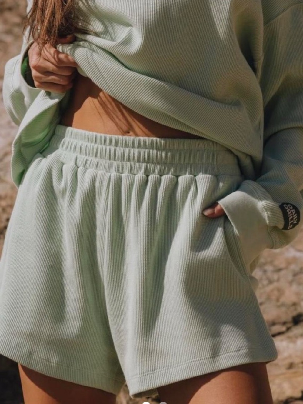 Daily Drills Thermal Resort Ribbed Knit Shorts In Surf Sage Green XS/S